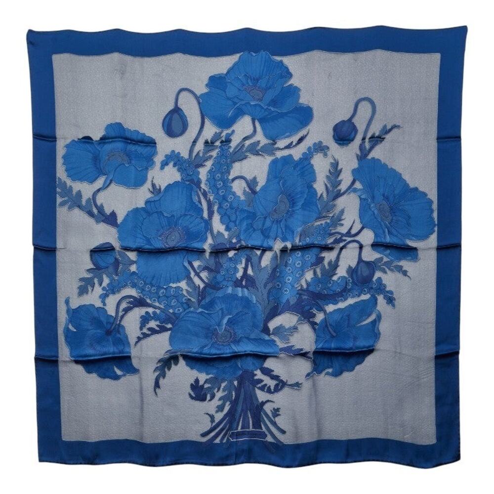 Salvatore Ferragamo Floral Print Rayon Silk Scarf Blue